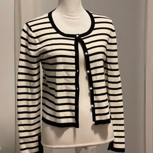 Zara black and white striped cardigan with pearl buttons. Size Large.